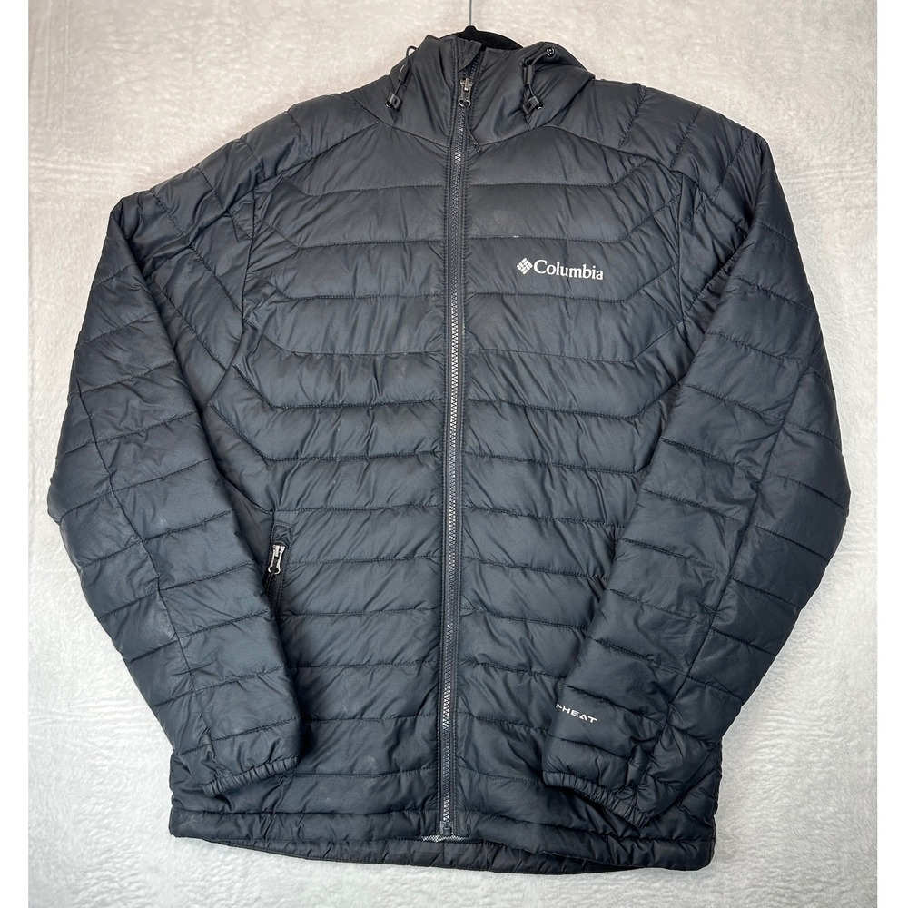 Columbia Omni-Heat Hooded Puffer Jacket Mens XS Black Quilted Full Zip